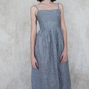 Ovate Mathilde Dress Grey Stripe Linen
